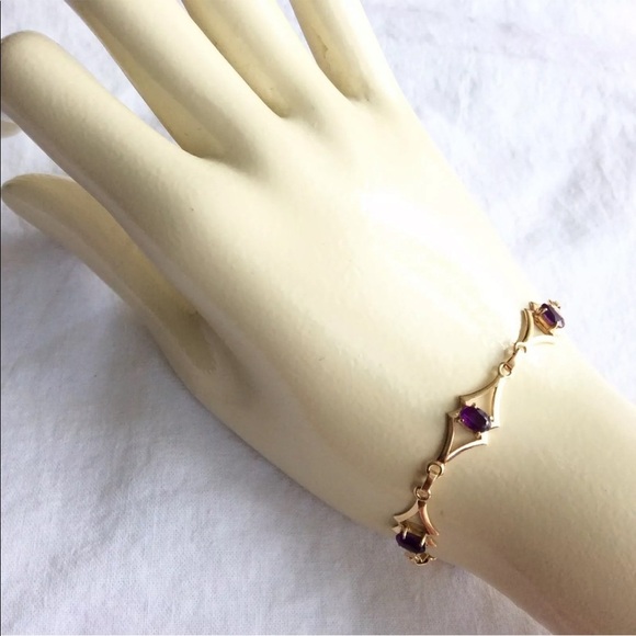 14K GOLD NATURAL UNTREATED AFRICAN AMETHYST VINTAGE LINK BRACELET - Picture 7 of 7
